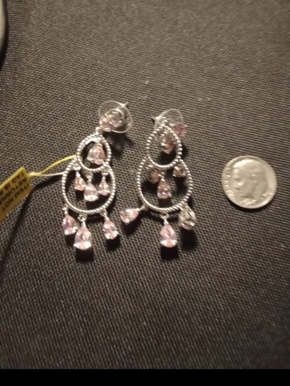 Silver Drop Chandelier Earrings with Pink Stones